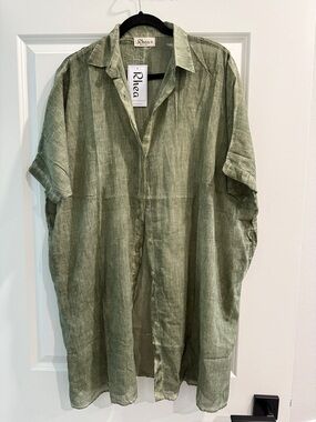NWT Rhea cotton Lightweight Olive Green  Shirt cover up dress kimono o/s